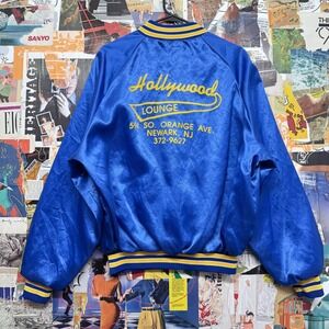 Pro‎ Fit Royal Blue Satin Bomber Jacket Hollywood Lounge Newark NJ Mens L